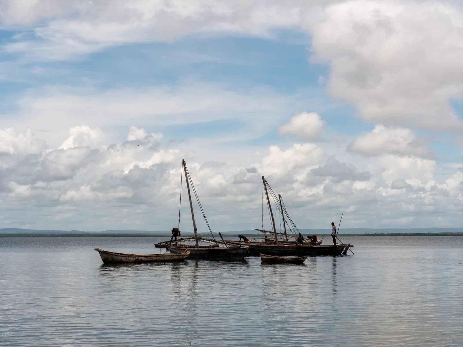 Fishing dhows at anchor off Kilwa, on the southern Tanzanian coast south of Mafia Island