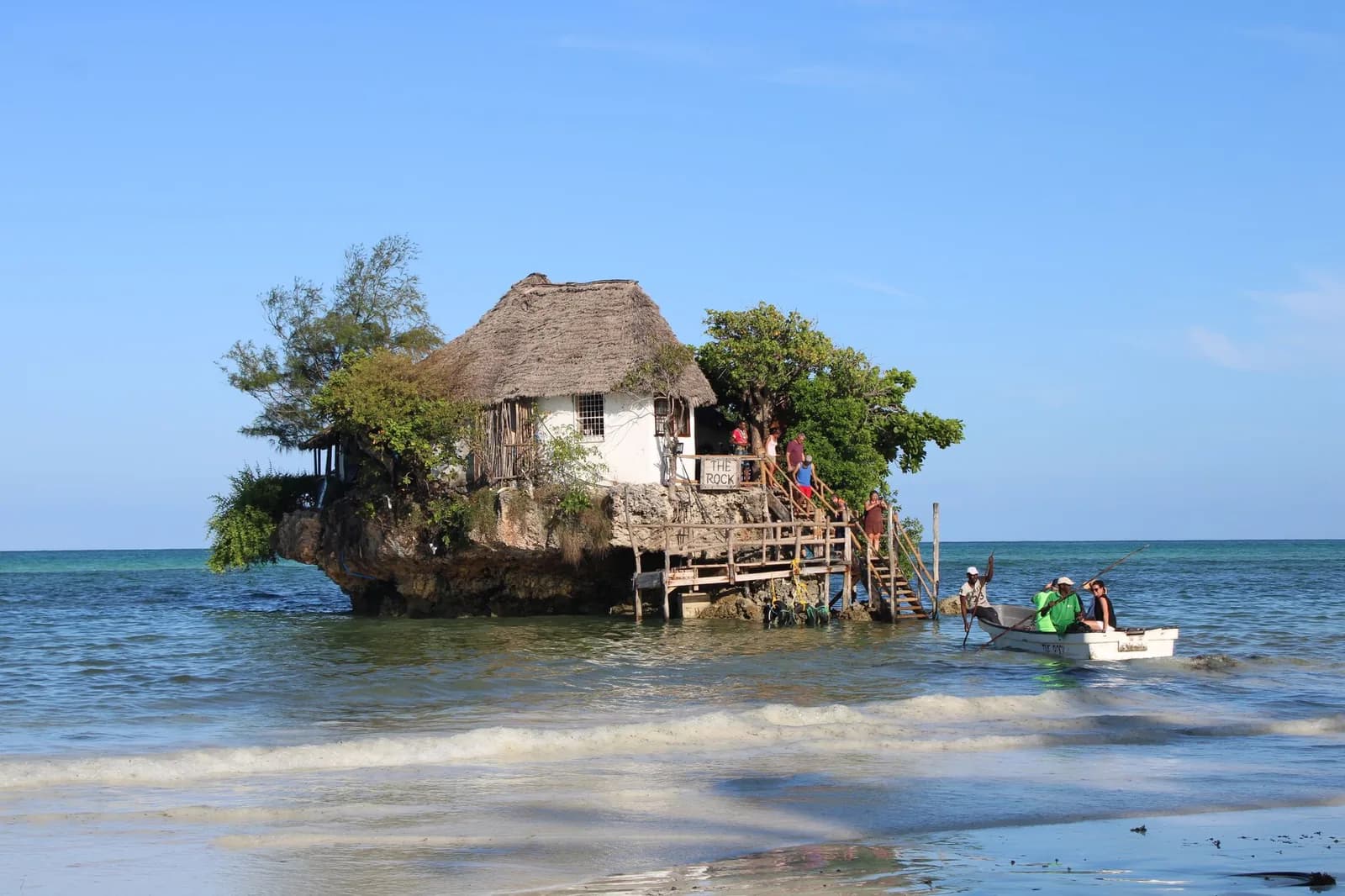 The Rock Restaurant on its coral outcrop in the sea off Pingwe, Zanzibar