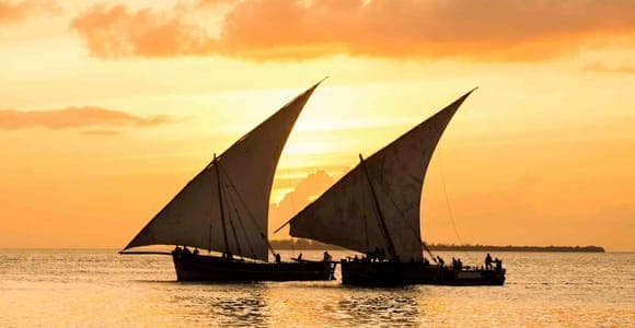 Sunset dhow from Stone Town